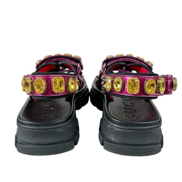 GUCCI Nappa Mesh Technical Canvas Calfskin Aguru Trek Crystal Chunky Sandals - Picture 3 of 9